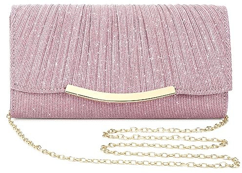 Asvert Abendtasche Damen Clutch Brauttasche Elegant Damen Satin Clutch Kettentasche Handtasche Hochzeit Mädchen klein Umhängetasche für Party Freizeit Women's Clutches Tasche Damen Elegant(Rosa)