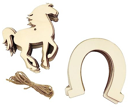 32-pack trähäst- och hästskoutskärningar oavslutade trähäst- och hästskohängande ornament gör-det-själv cowboy hantverk presentetiketter för hemmafest dekoration hantverksprojekt