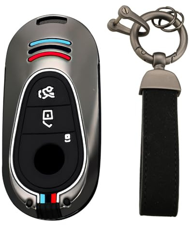 KUNIO Coque de clé de Voiture Convient pour Mercedes Benz Classe C W206 Classe S W223 C200 GLC 2023 2022 2021 2020 Protection de clé Boîtier en métal Porte-clés B Noir