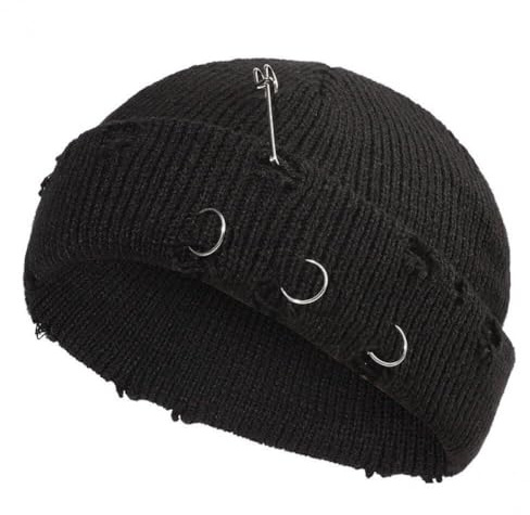Wudaizhi Gothic Beanie Winter Strickhüte Trendy Metal Pin Hip Hop Streetwear Harajuku Y2k Schädel Cap Mode Warme Dicke Schädelkap Unisex