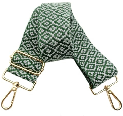 Verstellbarer 5cm Taschengurte Breit, Schultergurt für Tasche, Taschengurte zum Wechseln Goldener Karabiner Schulterriemen, Umhängegurt fur Damen Handtaschen Crossbody DIY Zubehör(Weiß/Grün)