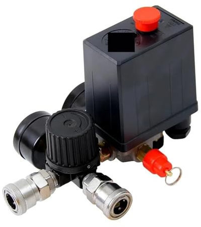 RAHBI 220V/380V 4 Port Regler Duty Luft Kompressor Pumpe Druck Control Schalter Luftpumpe Steuerventil 90-120PSI mit Manometer leisurely (Color : 220V)