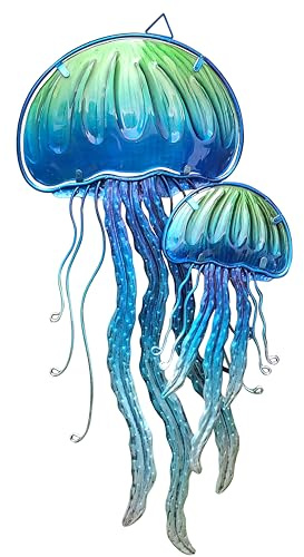 JOYBee Ozeanquallen-Wandkunst-Dekor, Meeresleben, nautische Heimdekoration, Glas- und Metallqualle, Dekoration für Pool, Strand, Terrasse, Wohnzimmer, Badezimmer, Boot, Küstendekoration (43,2 cm)