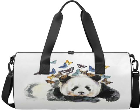 Sport Turnbeutel Panda und Schmetterling Gepäcktasche Tier Panda Sport Handtasche Gym Bag Reise Seesack Reise Segeltuch Turnbeutel Wasserdicht Seesack Reise Turnbeutel für Damen und Herren, wie