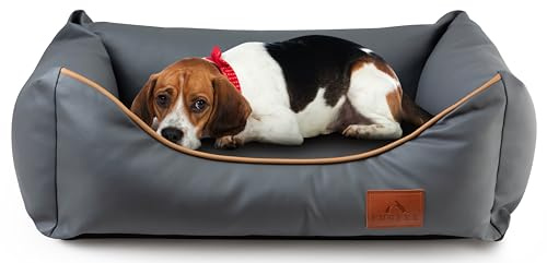 FUUFEE Sofa Chic: Luxus Tierbett | Wasserfestes Kunstleder, Abnehmbarer Bezug | Größen S, M, L | Ideal für Hunde und Katzen (Naß, M (80x60cm))