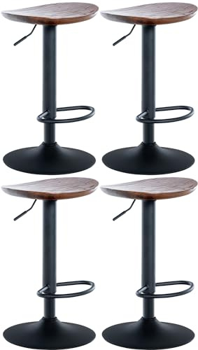 CLP Set De 4 Tabourets De Bar Skelde - Réglable en Hauteur avec Repose-Pieds Pivotant À 360 Degrés Couleur:Noyer