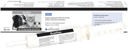Alfavet DuoTox Paste - Follow up - Aktivkohle & Bentonit für Hunde & Katzen | Ergänzungsfuttermittel zur Unterstützung des Magen-Darm-Trakts, ideal für die Reiseapotheke kleiner Heimtiere, 30 ml