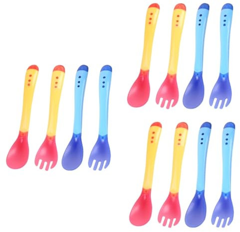 VICASKY 12stücke Teiliges Babybesteck Temperaturfühlenden Löffeln Und Gabeln Sicheres Und Essgeschirr Für Kleinkinder Gelbe Und Blaue Und Gabeln
