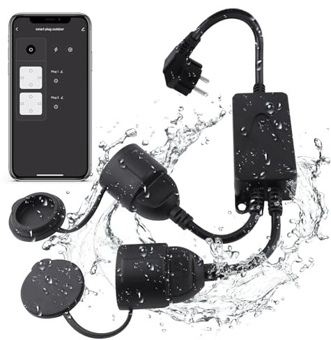 ANTELA Presa Wifi Esterna Smart Intelligente Outdoor con Misurazione della Corrente, 2 Uscite, Funzione Timer, Compatibile con Alexa, Google Home, 16A, Controllo Remoto, Smart Life APP, 2,4Ghz