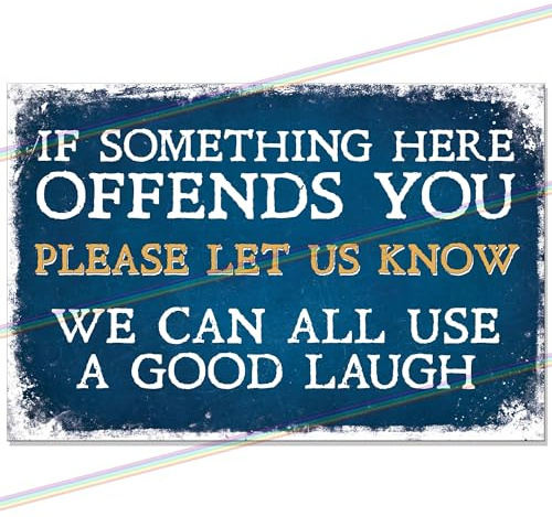 If Something Here Offends You Metal Garage Sign - Funny Retro Vintage Looking Metal Tin Garden Bar Fathers Day Man Cave Wall Plaque Kitchen Lounge Shed Garage Outdoor And Indoor Large (30cm x 20cm)