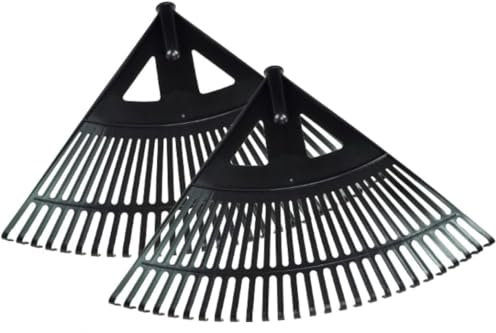 pokm toolsmarket- 2X Gartenrechen, Extra Breit XXL, Schwarz Rechen, Laubbesen Laubrechen Laubfeger aus Kunststoff, 58 cm Breit Harke 27 Zinken, Set 2 STK.