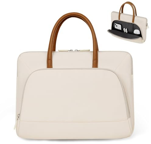 Clufar Laptoptasche Damen Elegant Beige 15.6 zoll Wasserdichte Aktentasche Damen Leicht Laptop Tasche Notebooktasche Laptop Hülle Business für Computer White