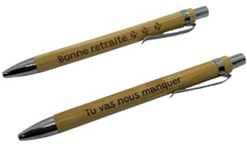 Holzstift mit Gravur auf Vorder- und Rückseite mit Aufschrift Bonne retraite , du wirst uns vermissen, Lieferung mit Tasche, Weihnachten, Geburtstag, Geschenkidee für Damen und Herren, Kollegin