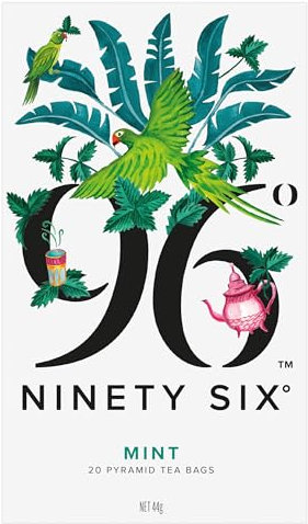 96° Mint Tea – 20 Pyramid Tea Bags, Sweet, Refreshing & Cooling Herbal Tea, Caffeine-Free, Individually Wrapped Envelopes, Plant-Based Tea Bags with No Microplastics