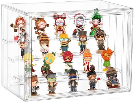 Clear Acrylic Display Case for Figures 4 Layer Figure Display Shelf with 3 Movable Plate Stackable Display Box with Magnetic Door for Collectibles 1 Pack