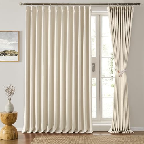 KEQIAOSUOCAI Blackout Sliding Glass Door Curtains 2 Panels Set,80 Inch Wide Room Divider Room Darkening Window Treatment Soundproof Track for Bedroom/Living Room 80 x 84 Inches Long, Cream Beige
