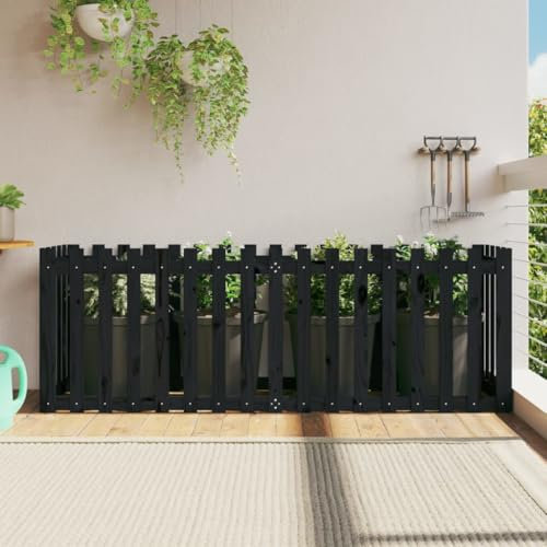Somanki Hochbeet Latten-Design Schwarz 200x50x70 cm Massivholz Kiefer, Palettenrahmen, Hochteich, Gemüsebeet, Kräuterregal Balkon, Blumenbeet, Kräuterspirale, Tomatenbeet, Pflanzhochbeet - 832514