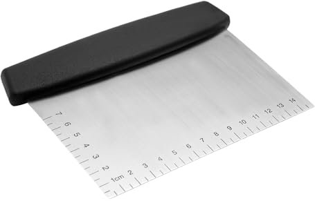 Rascador de de alto rendimiento | Espátula para barbacoa de acero inoxidable con superficie pulida – Cortador multiusos con escala de medición para la preparación de pizza, pan y pasteles en la