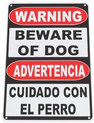 YINETTECH 1 Cartel Advertencia de Metal de Aluminio con Texto Cuidado con El Perro Bilingüe en Español E Inglés para Exteriores para Dueños Mascotas Y Visitantes (8 X 12 Pulgadas)