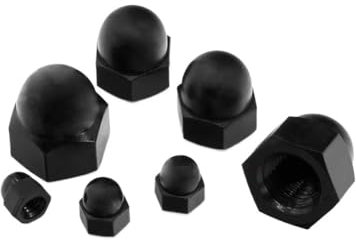 Sechskant-Vollmutter, Sechskant-Vollmuttern, Flanschmuttern, 50 Stück, M3, M4, M5, M6, M8, M10, M12, schwarz/weiß, Kunststoff, Nylon, Gummi, Hutmutter, Kuppelmutter, dekorative Hutmutter, Blindmutter,