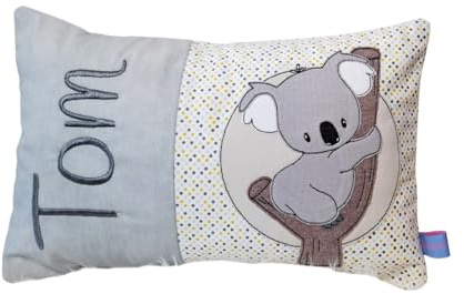 Personalisiertes Kissen zur Geburt und Taufe | Bestickt mit Namen und süßem Tiermotiv | Baumwolle (Koala, 30cm x 50cm)