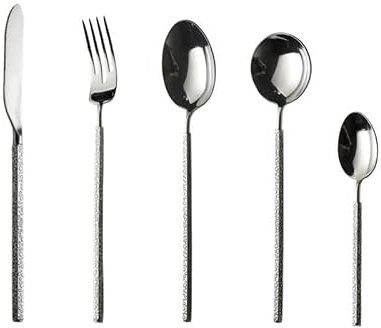 Set di Posate in Argento, 5/20/30/40/50/60 Pezzi, Coltello da Bistecca in Acciaio Inossidabile 304, forchetta, Cucchiaio, cucchiaino da tè, stoviglie con Manico Esagonale, Set da 3