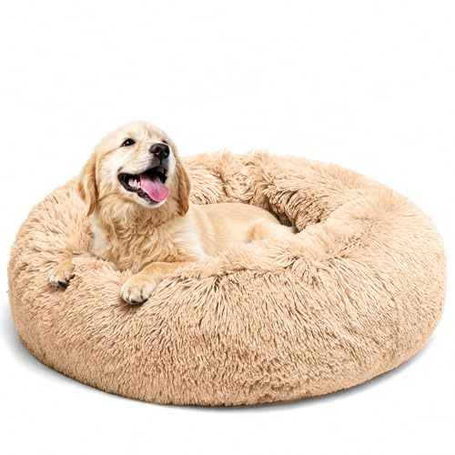 LUOJINYI Lit pour chien moelleux, coussin pour chien rond - Lit pour animal domestique en forme de donut - Lit pour chat lavable avec fond antidérapant pour grands, moyens et petits chiens, 70 cm
