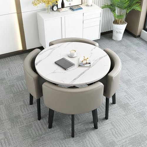 Modernes rundes Esstisch-Set mit 4 Stühlen, Empfangs- und Couchtisch, Kombi, platzsparender Besprechungstisch für 4 Personen