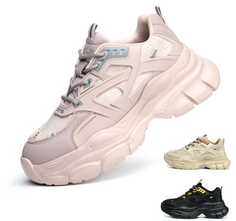 Gugifcto Chaussures de Sécurité Femmes Basket de Securite Respirante Confort Chaussures de Travail Embout Acier Légère Antidérapant Pink 39 EU