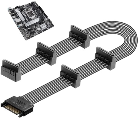 15 Pin SATA Cables Power Splitter 1 to 5 Adapter for HDD SSD Optical Drives | Drive Power Supply Male 1to Female 5Serial Cord Splitter Converter Cord for Hard Drive Flat Low Profile Design Better Cooling