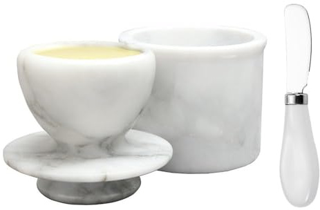 Vitrignis Beurrier avec couvercle – Beurrier en marbre avec couteau et couteau – Beurrier pour comptoir avec eau