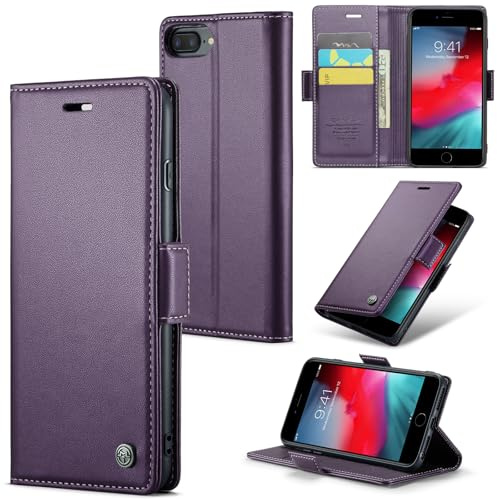 Rerzoiro Handyhülle für iPhone 7 Plus/iPhone 8 Plus Hülle, Premium PU Lederhülle Klappbar Flip Case [RFID Blocker] Tasche Magnet Kartenfach Klapphülle Schutzhülle für iPhone 7 Plus/ 8 Plus, Lila