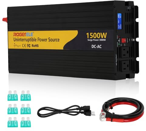 1500W Sump Pump Battery Backup System, Pure Sine Wave Inverter 12V DC to 110V AC Inverter with LCD for Basement Emergency and Power Outage Backup, Auto Switches for Continuous Sump Pump Operation