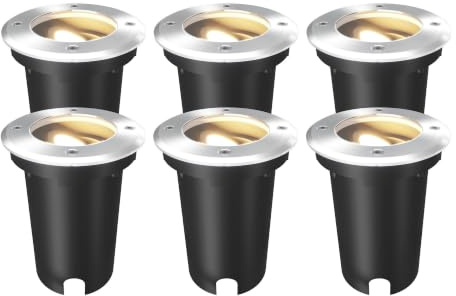 Ledvion 6er Set LED Bodenstrahler Außen IP67 10W 230V GU10 rund | mit 1m Kabel fuer Garten Terrasse Einfahrt und Wege