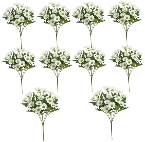 Margherite Artificiali 10 mazzi di Bouquet realistici euci Bianchi euci 12in con Foglie di Seta Decorativo Margherita Bouquet per la Disposizione Floreale centrata