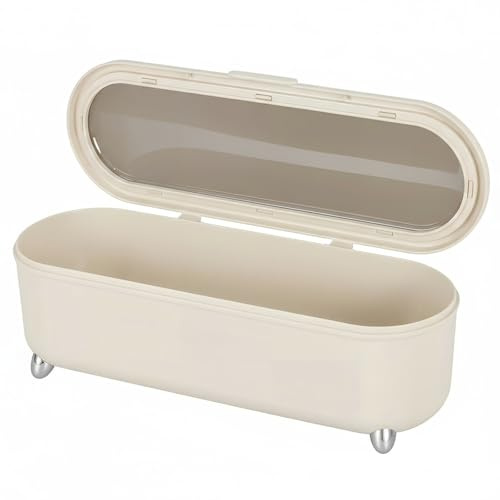 Eclove Caja de Cubiertos con Tapa, Organizador de Cubiertos con Bandeja Escurridora Malla Extraíble, Escurridor de Utensilios Plástico, Caja Almacenamiento para Palillos Cuchillos Tenedores Cucharas