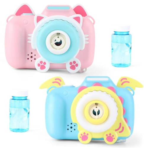Supvox Automatische Dinosaurier Seifenblasenmaschine mit Licht und Musik Bläst Seifenblasen ohne Batterie Lustiges Outdoor für Blauer Cartoon Kamera Bubble Blower