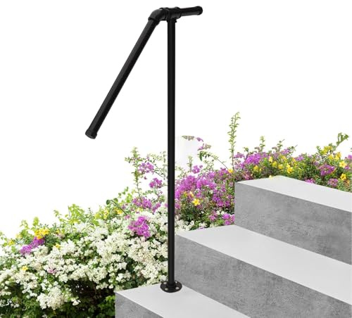 Barandilla exterior de acero al carbono para escaleras. Barandilla negra para porches, para escaleras de hormigón o madera. (95cm/37.4in)
