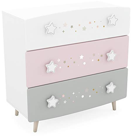 Demeyere Commode Chambre Enfant et Bébé - Poignées Etoiles et Décor à Paillettes – Meuble Rangement Enfant Qui s’Intègre à Notre Collection de Meubles de Chambre d’Enfant