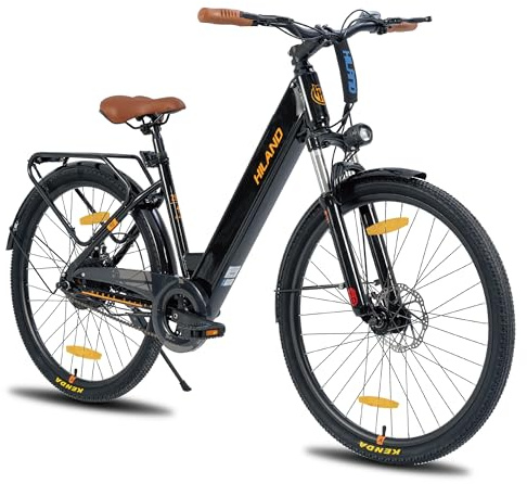 HILAND 26 Zoll Elektrisches Citybike, 250W Motor, 36V 7,8Ah Akku, Elektro Pendlerfahrräder, Scheibenbremsen vorne und hinten, E-Bike für Damen und Herren, Schwarz