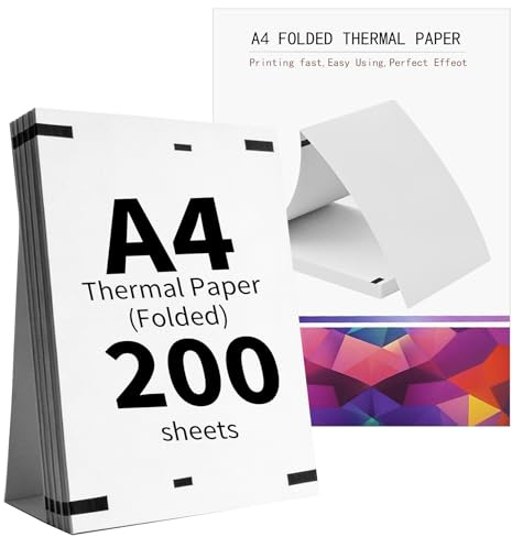 (200 Feuilles) Papier Thermique A4 Pliable,Papier Thermique A4, Sans BPA, Séchage Rapide, pour Imprimante Thermique pour Documents, Pages Web et Photos