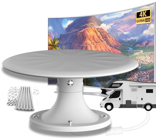 DVB-T2 Antenne Wohnmobil, 360° Omnidirektionale TV Antenne für Wohnwagen & Camping, DVB-T2 HD Außenantenne/Dachantenne, UHF VHF, für Fernseher, Schwarz, 10m Koaxialkabel