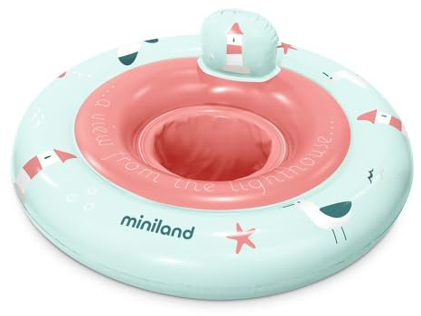 Miniland Flotador Bebé Lighthouse 69 cm - Flotador con Asiento y Respaldo para Bebés +0 Meses | con Malla de Seguridad | Ideal para Piscina y Playa | Estable y Cómodo