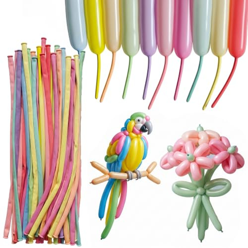 GWEOR 100 Piezas Globos Largos para Globoflexia, Globos de Colores Macaron para Hacer Figuras de Animales, Globos Moldeables de Látex para Decoración de Fiestas, Cumpleaños y Actividades DIY