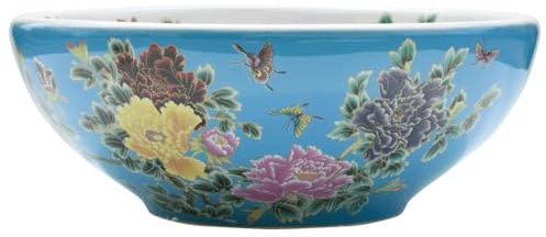 Lavabo da appoggio in ceramica, multicolore, 41 x 14 cm | Motivo vintage squisito, superficie antigraffio, facile da pulire, unico fatto a mano