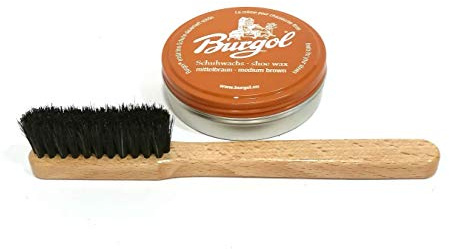 Burgol -Schuhpflegeset mit Schuhwachs mittelbraun und Auftragsbürste