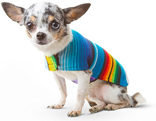 Hundebekleidung – handgefertigter Hundeponcho – von authentischer mexikanischer Decke (Blau, XS)