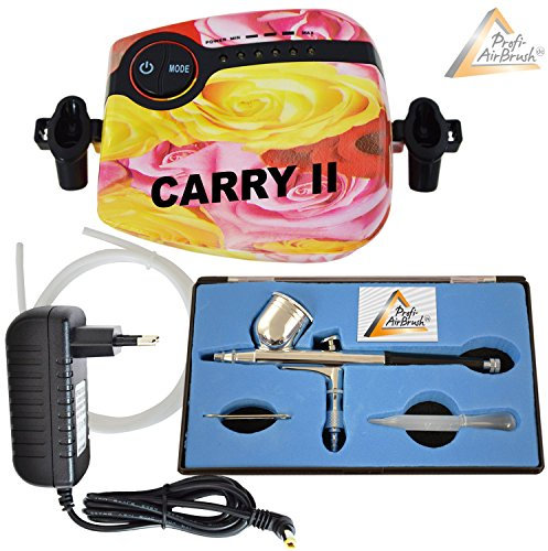 Airbrush Set Carry II ROSA - Airbrush-Kompressor Set für Airbrushfarben AIRBRUSHPISTOLE Double Action-Gun 130 D mit 0,3mm Düse, Airbrush-Kit für Nailart, Make up, Bodypainting, Tattoo, Modellbau