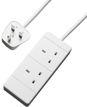 rhinocables Heavy Duty UK Extension Lead (15m, White) | 13A Double Socket Cable for Workshop, Garage & Home Use, BS1363/A 230V Wire, White
