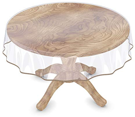ANRO Tischdecke Transparent abwaschbar Durchsichtig Folie mit Saum in Beige Rund 120cm 0,5mm Glasklar Tischfolie Tischschutz PVC Schutzdecke wasserabweisend
